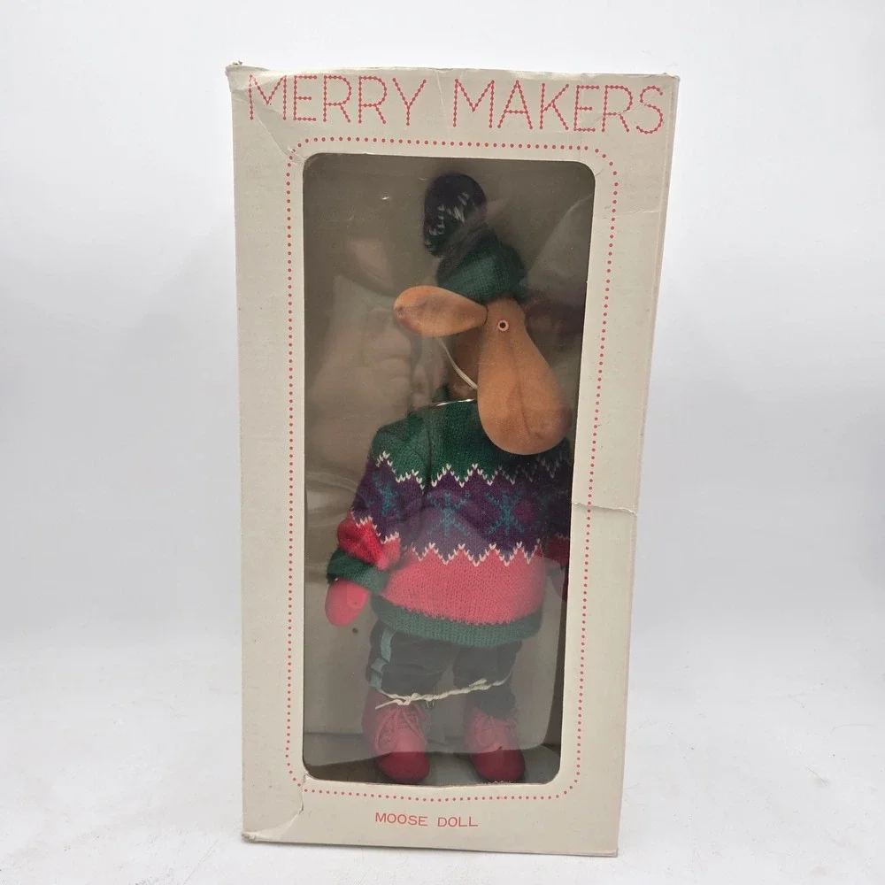Vintage Merry Makers Moose Doll Department 56 Ice Skater Figure in Box Rare